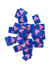 Double Heart Blue Geweven Label | Blauw & Roze