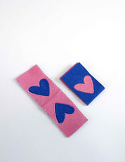Double Heart Blue Geweven Label | Blauw & Roze