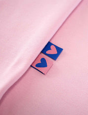 Double Heart Blue Geweven Label | Blauw & Roze