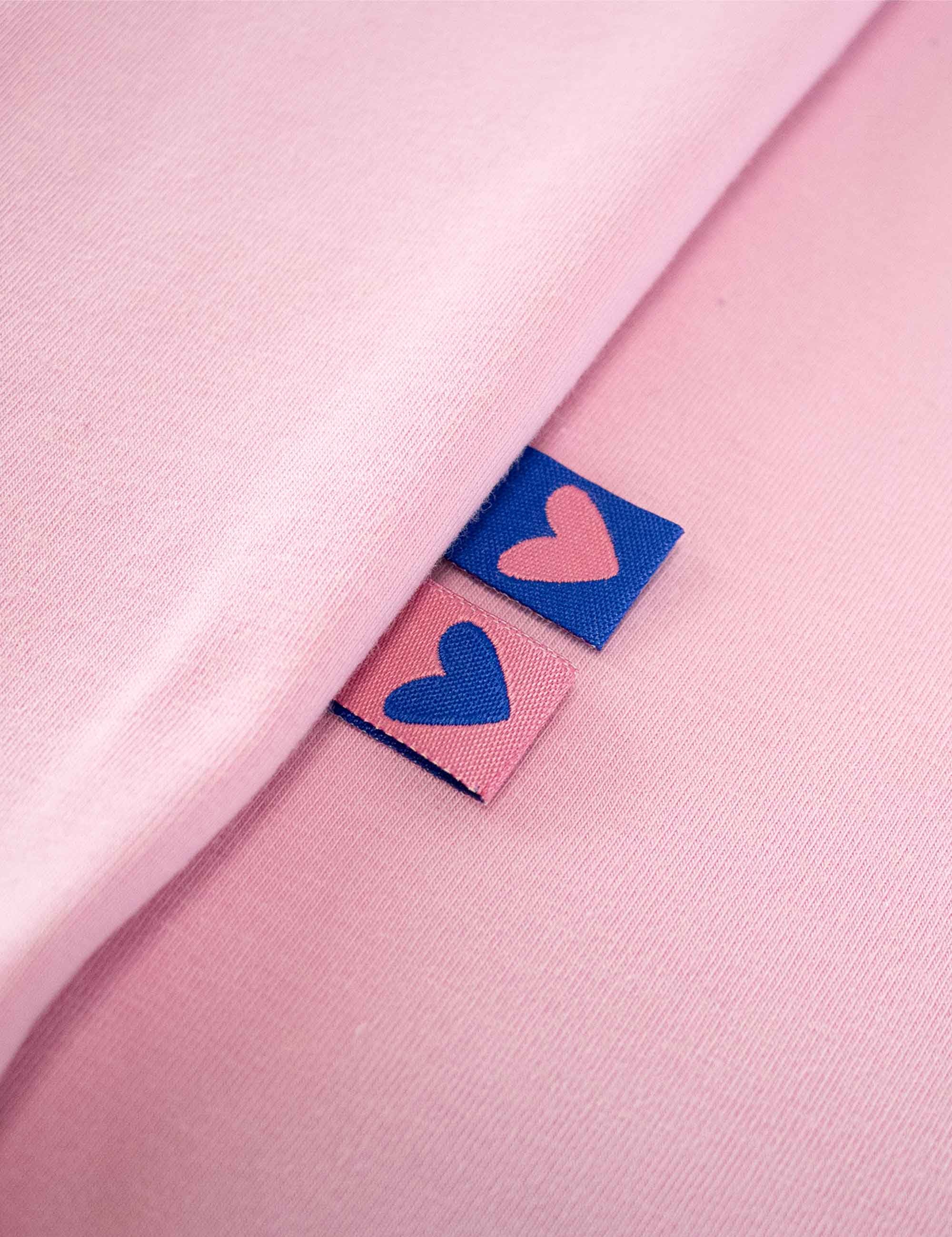 Double Heart Blue Geweven Label | Blauw & Roze