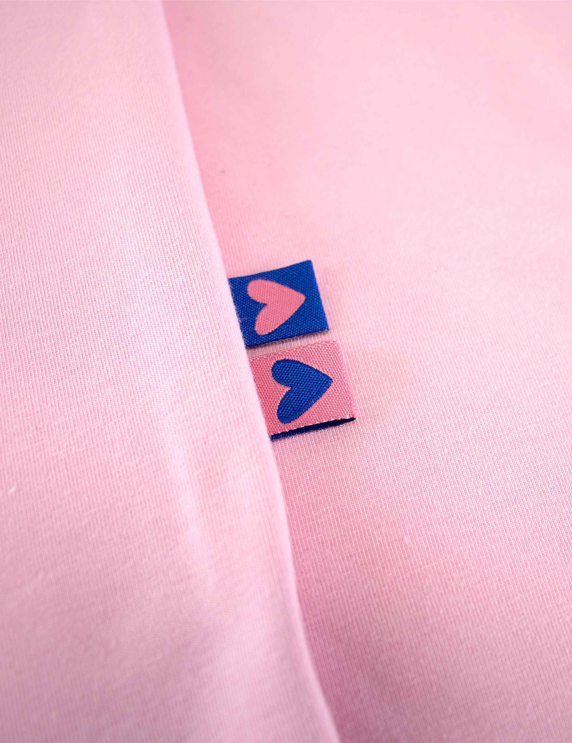 Double Heart Blue Geweven Label | Blauw & Roze