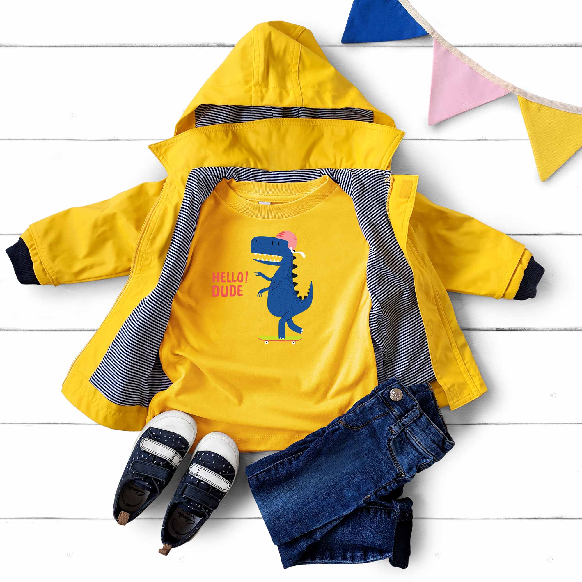 Hello Dude Blue Dino - Boys Kleding Transfers