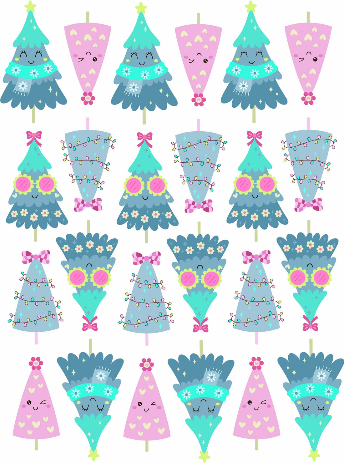 Kerstbomen Girls Roze – All-over transfervel