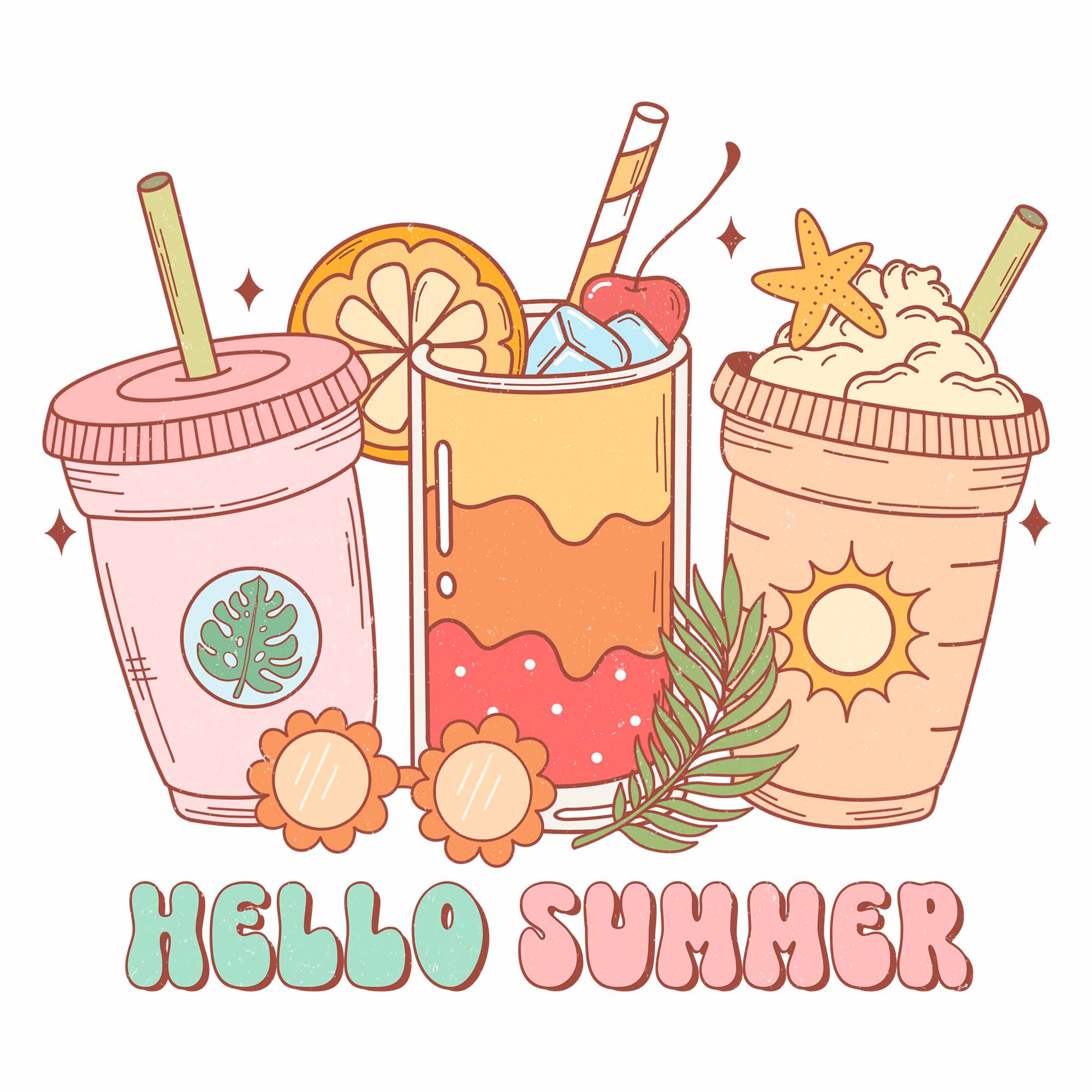 Summer Drinks - Retro Summer Kleding Transfer