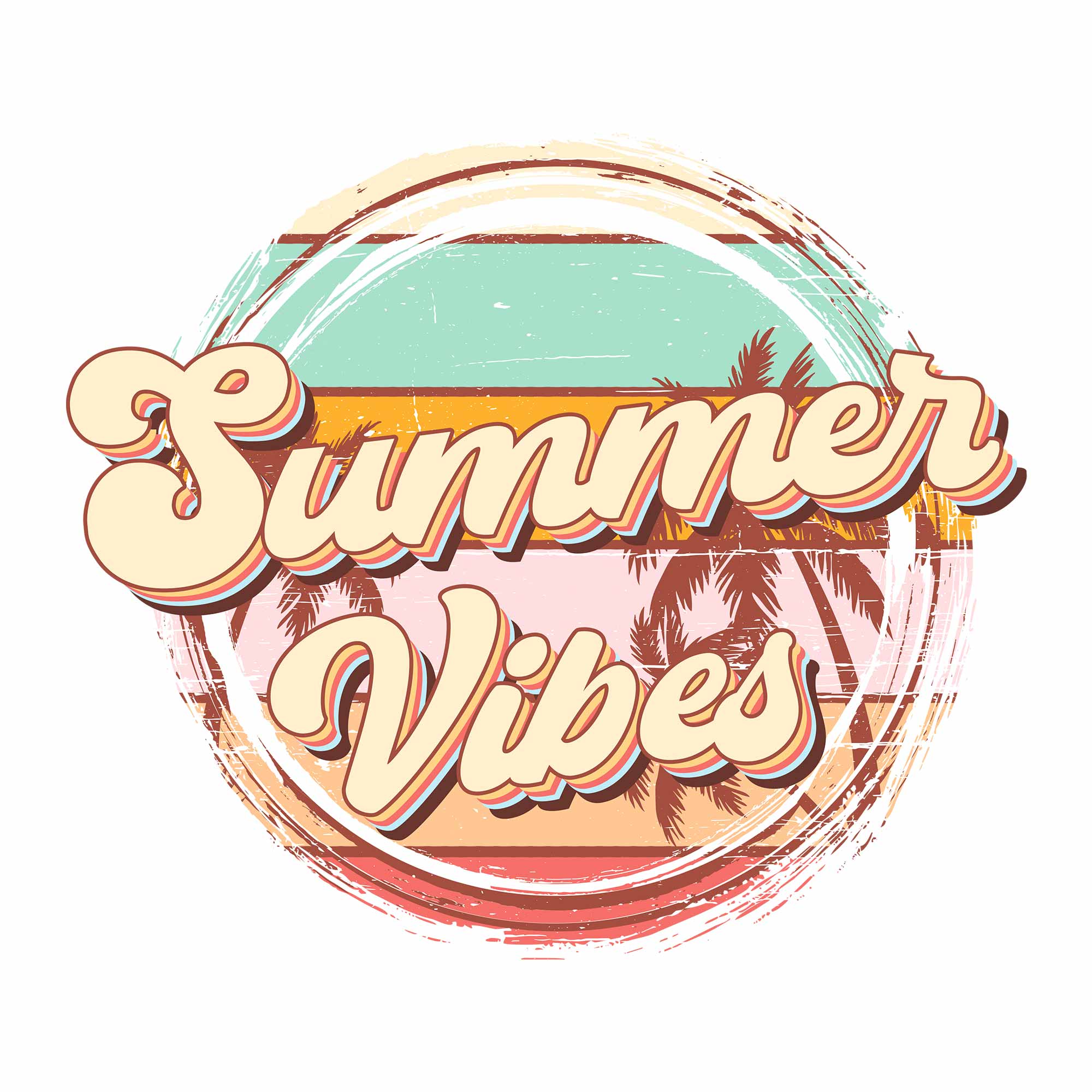 Summer Vibes round - Retro Summer Kleding Transfer