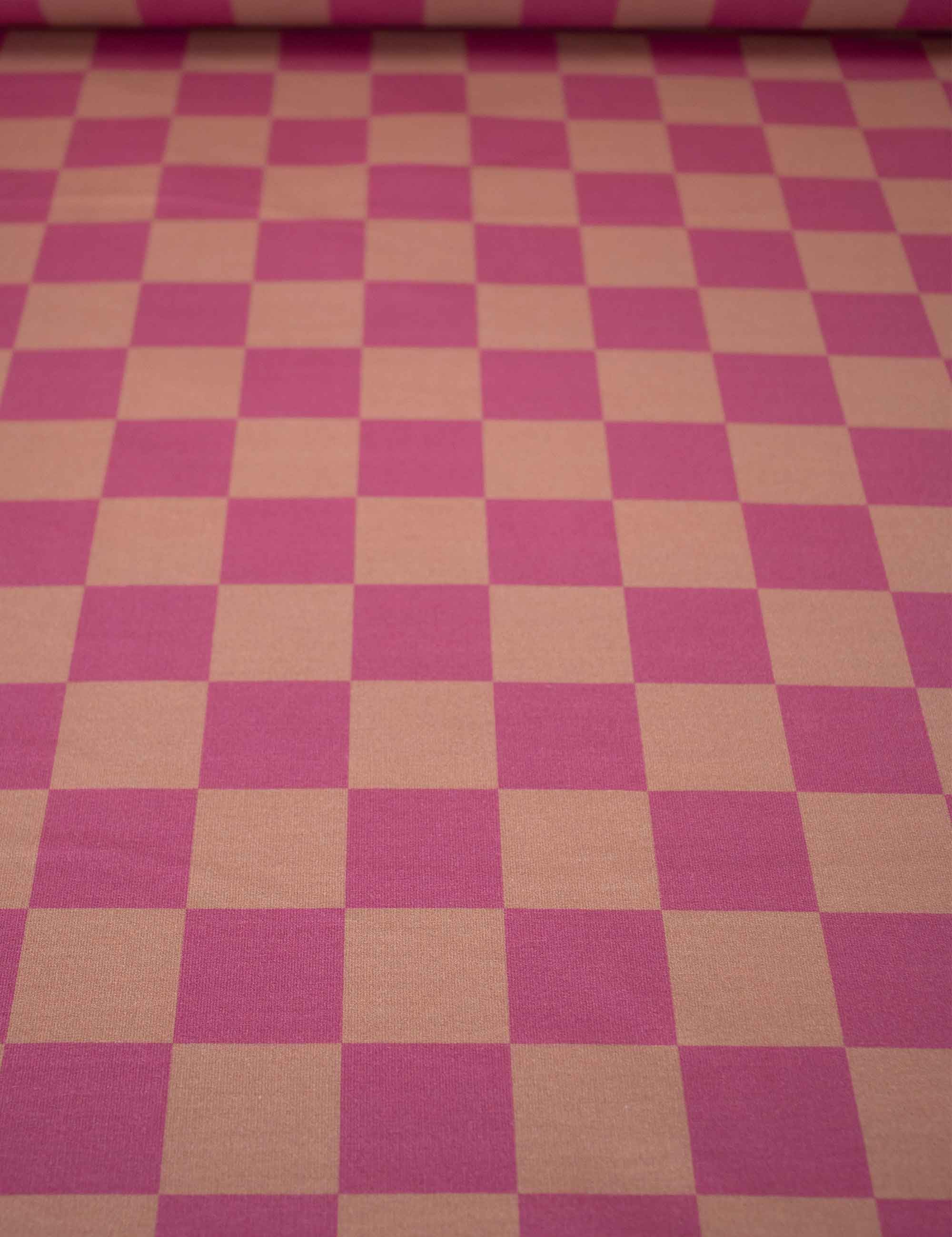 Berry Bold & Dusty Peach Check | French Terry | 170 cm breed