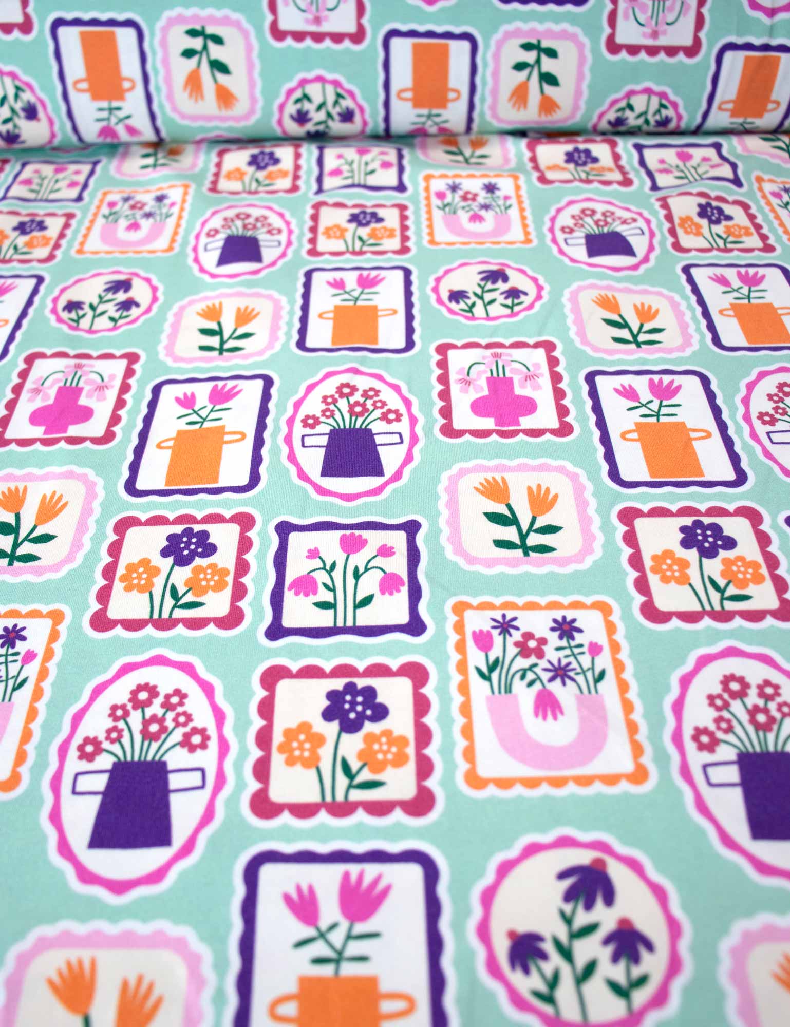 Floral Stamps Mint Vibe | Tricot | 170cm breed