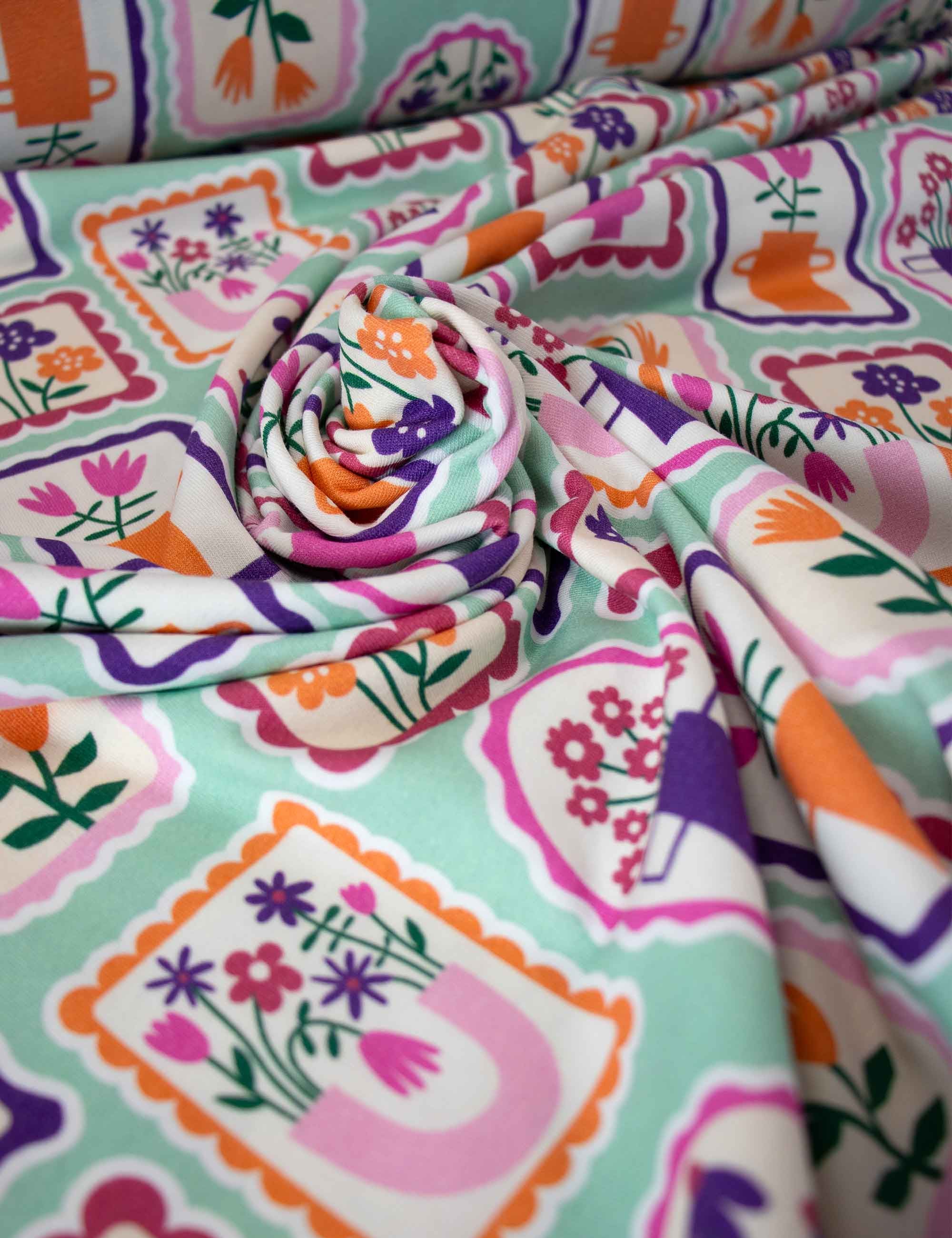 Floral Stamps Mint Vibe | Tricot | 170cm breed