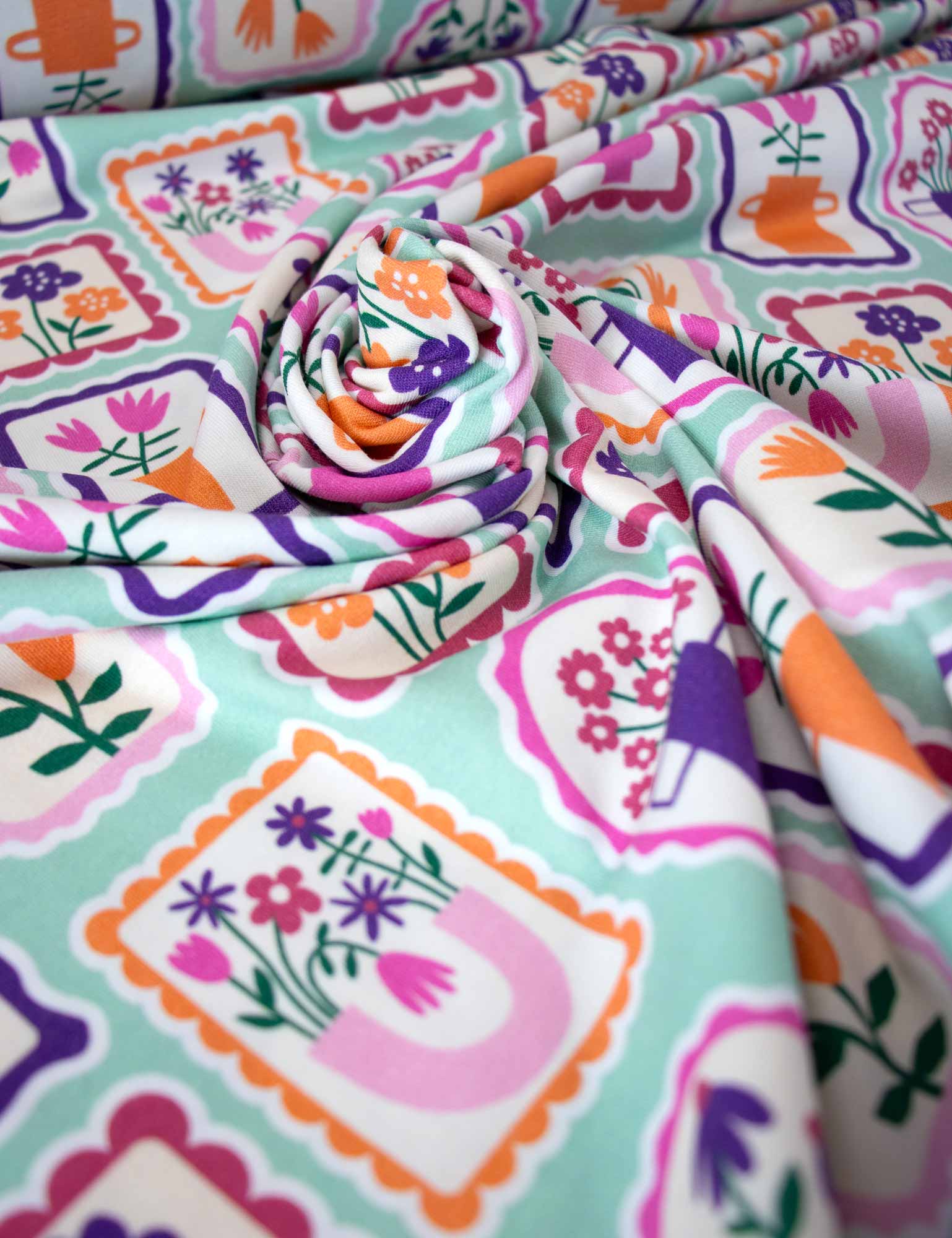 Floral Stamps Mint Vibe | Tricot | 170cm breed