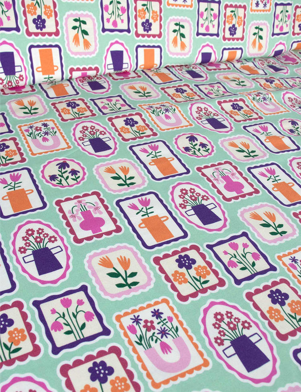 Floral Stamps Mint Vibe | Tricot | 170cm breed