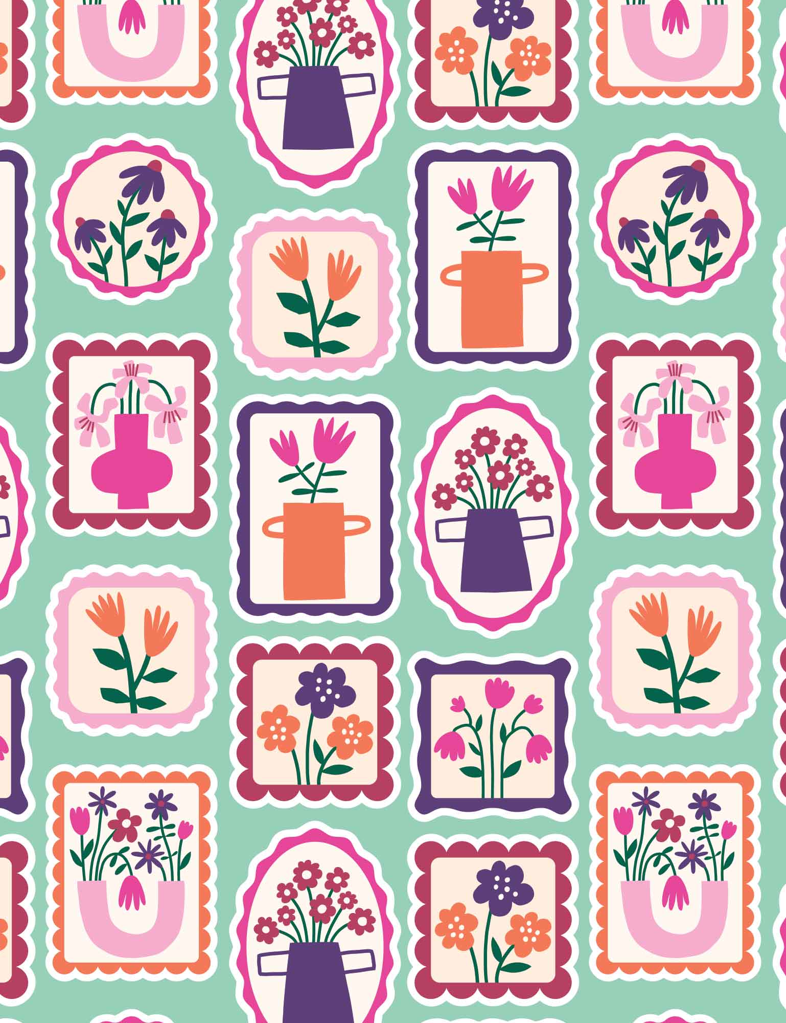 Floral Stamps Mint Vibe | Tricot | 170cm breed