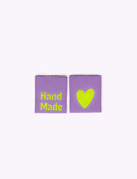 Hand Made Hearts Lilac | Étiquette tissée à coudre