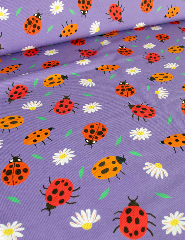 Lucky Bugs Lavender Purple | Rib tricot | 125cm breed
