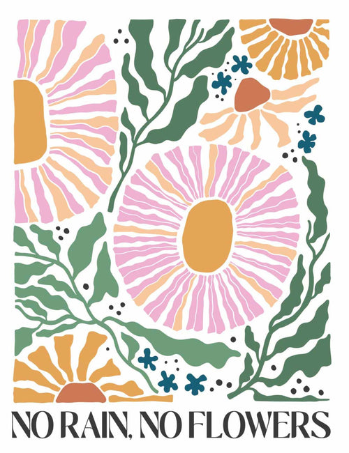No Rain No Flower - Floral | Strijktransfer