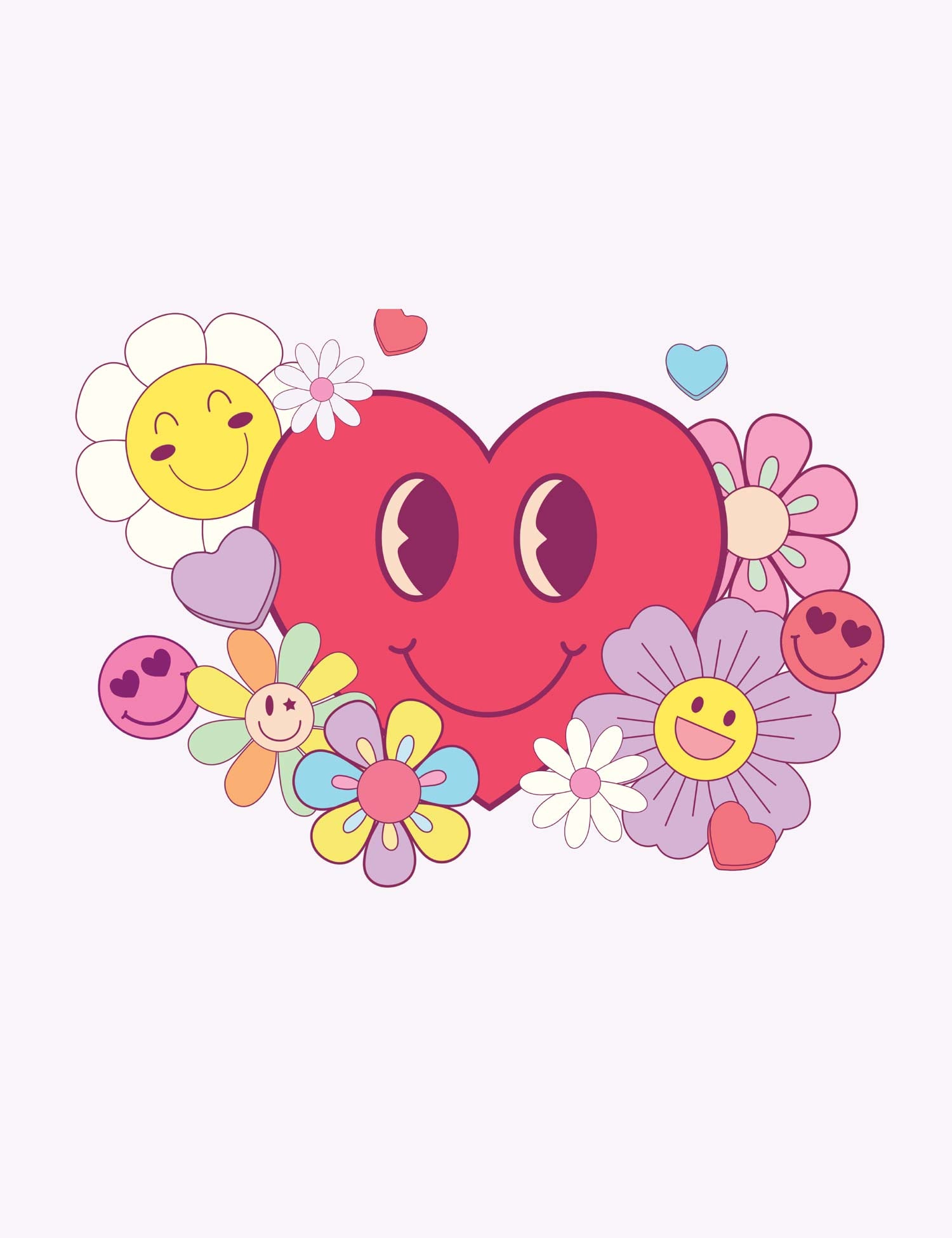 Sweet Heart strijktransfer – Een lachend hart vol bloemen en vrolijke gezichtjes