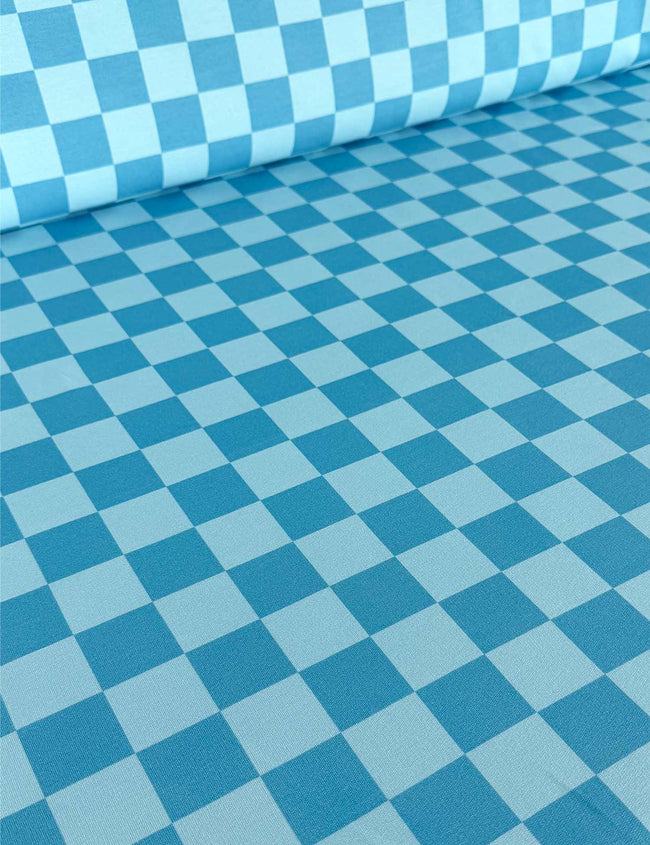Voltage Blue Checker – French Terry stof – 170 cm breed
