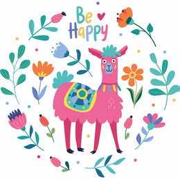Be Happy - Funny Lama – Strijktransfer