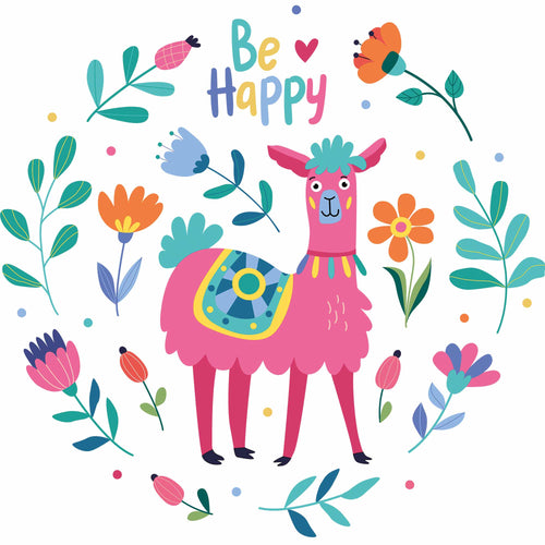 Be Happy - Funny Lama | Strijktransfer