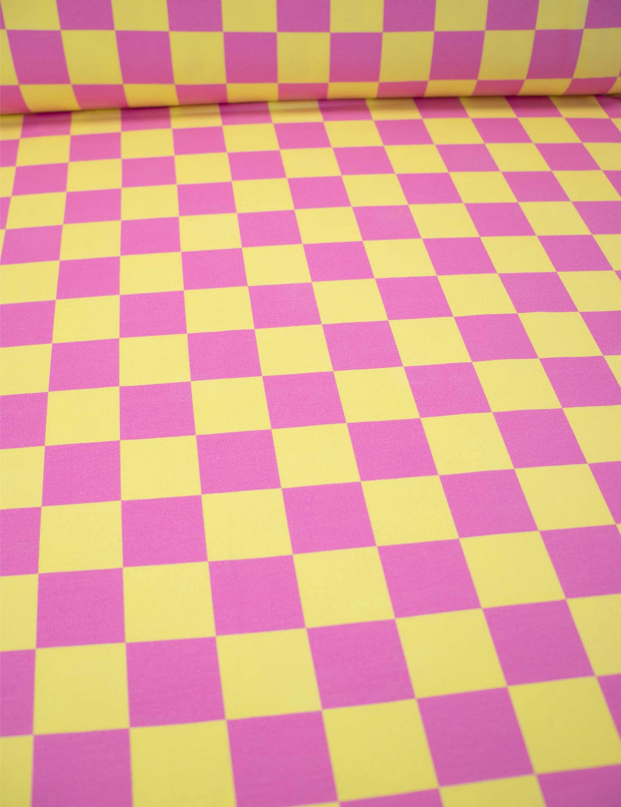 Bubble Pink & Lemon Haze Check | French Terry | 170 cm breed