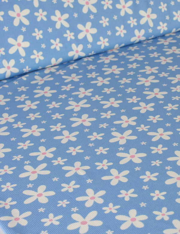 Daisy Pop Sky Blue | Rib tricot | 125cm breed