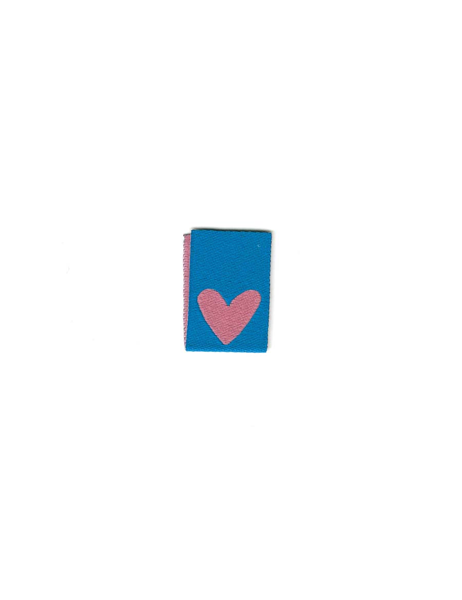 Double Heart Blue – Geweven naailabel