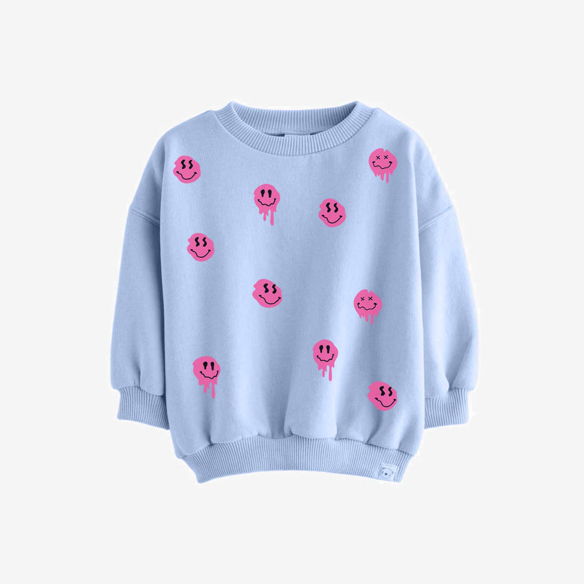 Drip Smileys Pink – All-over transfervel – op een trui