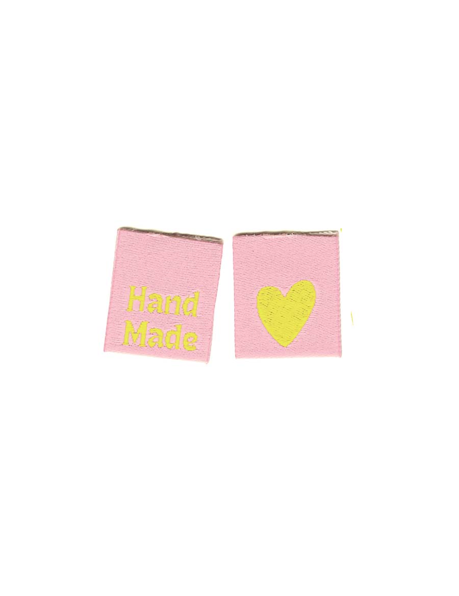 Hand Made Hearts Peach – Geweven naailabel – in de hand