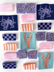 Spring Tides Label Pack | 6 Geweven Labels met Octopus, Kreeft & Meer