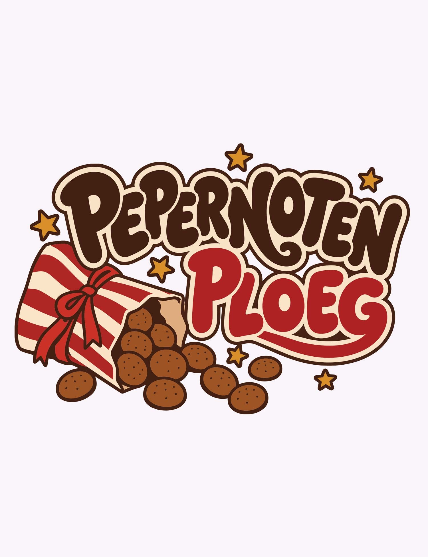 Pepernotenploeg – Strik Sinterklaas strijktransfer – Een gestreept zakje met strik en pepernoten