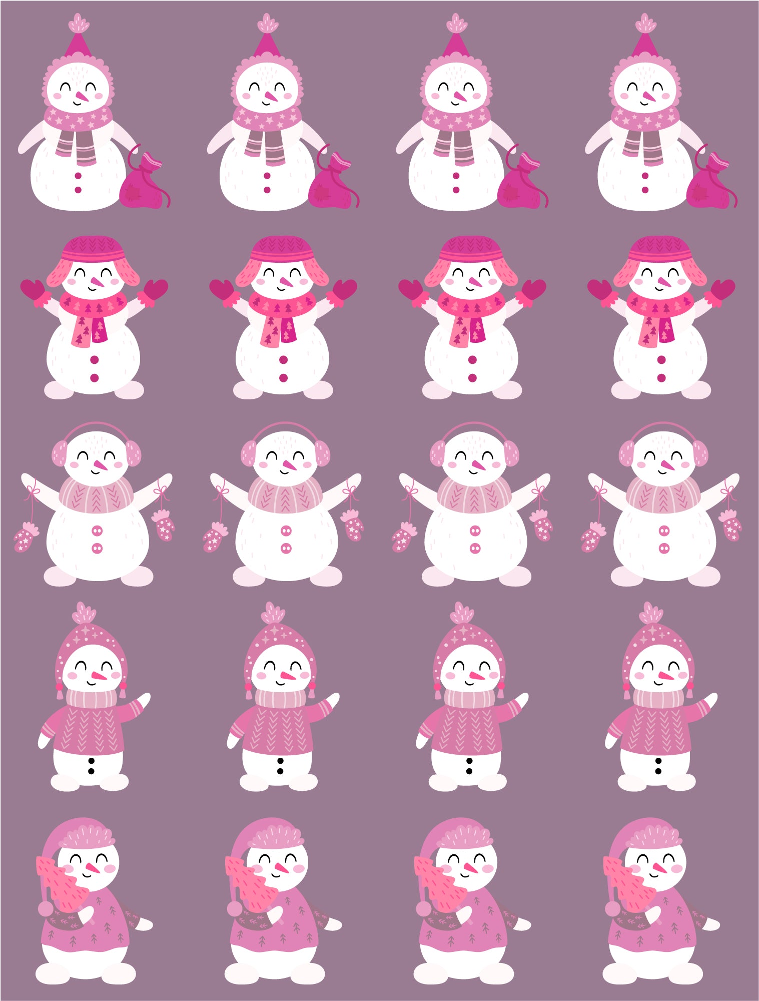 Sneeuwmannen Roze - Fabric Frenzy